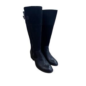 BOC Born Black Tall Leather Boots Women's Sz 9.5 M Side Zip Riding Leather Suede